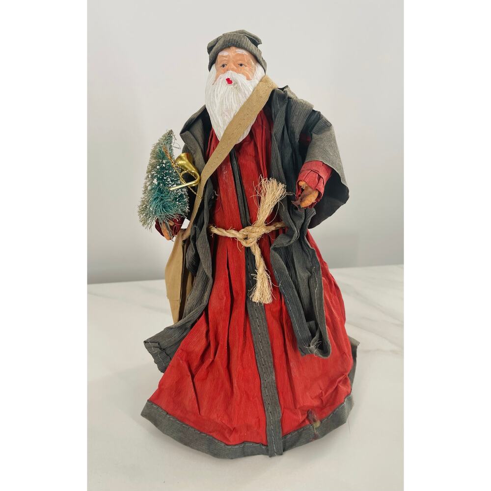 Vintage Father Christmas Santa Claus Paper Mache Figurine Decor